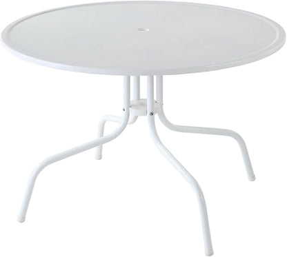 Crosley Furniture Griffith Retro Metal Round Outdoor Dining Table with Umbrella Hole for Outside Patio, Alabaster White