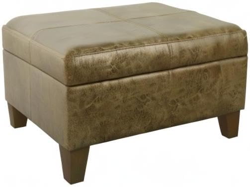 HomePop Faux Leather Square Storage Ottoman with Wood Legs, Brown