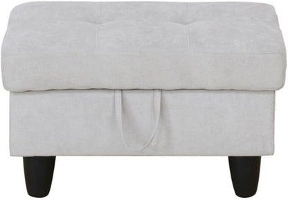 Ottoman Storage Ottoman Bench Flannel Footrest Footstool with Hinged Lid for Living Room, Bedroom, Entryway, Grey White, 28.5"X19"X17.5"