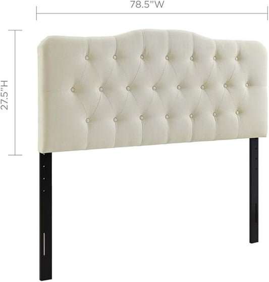 Hawthorne Collections Modern Fabric King Tufted Panel Headboard in Ivory