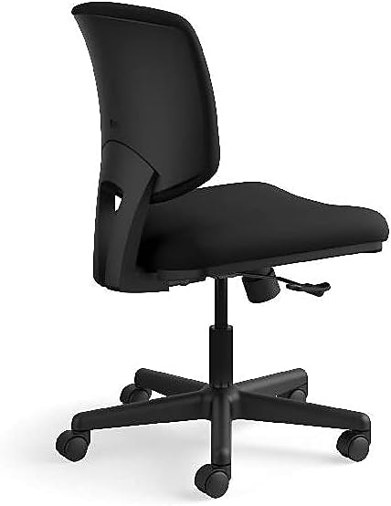 HON Volt Armless Office Chairs with Wheels, Ergonomic Adjustable Center-Tilt Recline, Fabric Back and Seat, Swivel Desk Chair, Black