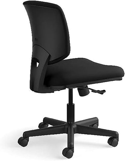 HON Volt Armless Office Chairs with Wheels, Ergonomic Adjustable Center-Tilt Recline, Fabric Back and Seat, Swivel Desk Chair, Black