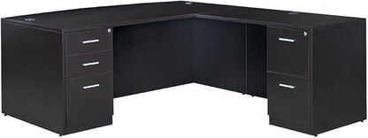 nbf signature series at Work Bowfront Reversible L Shaped Desk with Hutch - Ergonomic Computer Desk with Storage Drawers - Ideal for Office - 88.58" D x 70.87" W x 28.94" H, Espresso Laminate