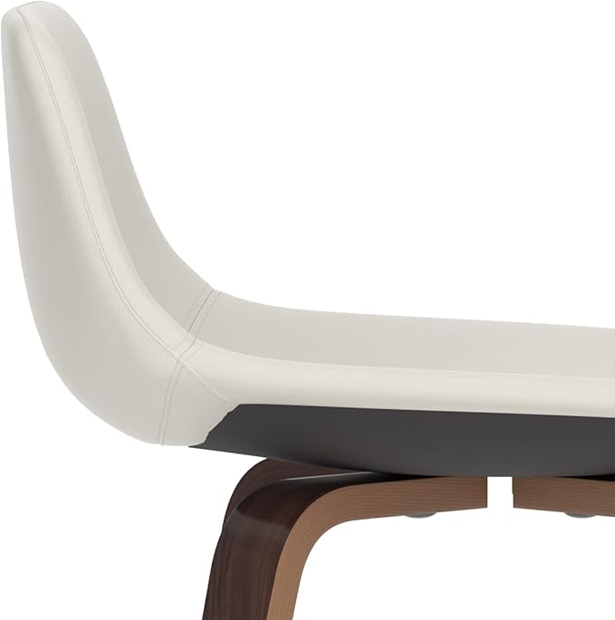 SIMPLIHOME Randolph Counter Stools (Set of 2) - 28 Inch Seat Height Upholstered Bentwood Kitchen Seats in Cream PU Faux Leather, Mid Century Modern Seating with Curved Backrest and Chrome Footrest