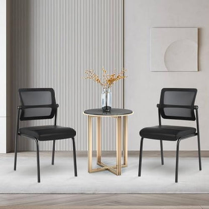CLATINA Stacking Waiting Room Chairs, Adjustable Mesh Backrest Armless Office Guest Reception Chair with Ergonomic Lumbar Support and Leather Cushion for Conference Lobby Side School Classroom,4PK