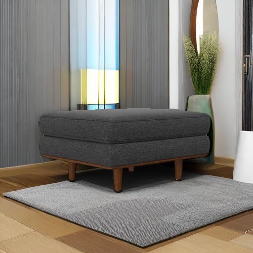 SIMPLIHOME Morrison 33-inch Wide Table Ottoman in Charcoal Grey Woven-Blend Fabric, Multifunctional Footrest, Coffee Table, or Extra Seating for Living Room, Mid-Century Modern Style