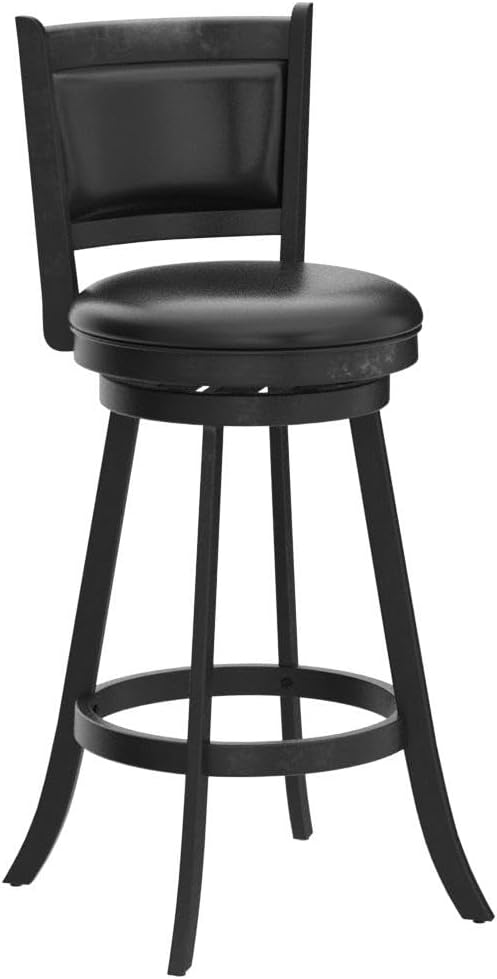 COSTWAY Bar Stools Set of 2, 360 Degree Swivel, Accent Wooden Swivel Back Bar Height Bar Stool, Fabric Upholstered Design, PVC Cushioned Seat (2 stools, Black 29'' Height)