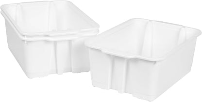 Really Good Stuff Stacking Bins, 14" x 10" x 5 .75" - 6 Pack, White, Stackable Storage Plastic Bins for Classroom Organization, Home Storage, Office & Hospital Supplies