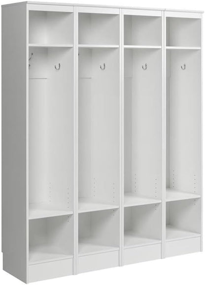 Prepac Narrow Coat Rack Freestanding Hall Tree with 3 Hooks, Entryway Furniture for Coat & Shoe Storage, Entryway Organization with Adjustable Shelf, 14.75"W x 72.5"H x 15.5"D, Set of 4, White