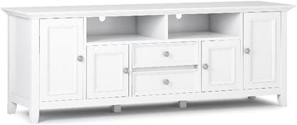 SIMPLIHOME Amherst 72-inch Wide Solid Wood TV Stand in White, Transitional-Style Media Console for Living Room with Cable Management and Adjustable Shelves, Fits 80" TVs