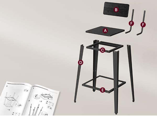 VASAGLE Set of 4 Bar Stools, Bar Height Stools, 29.1 Inches Tall Barstools with Back, Counter Bar Chairs for Kitchen Island, Steel Frame, Industrial Style, Easy Assembly, Ash Black and Ink Black