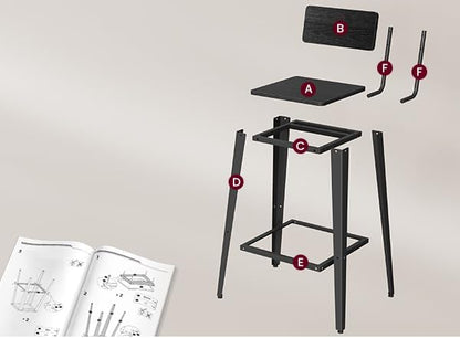 VASAGLE Set of 4 Bar Stools, Bar Height Stools, 29.1 Inches Tall Barstools with Back, Counter Bar Chairs for Kitchen Island, Steel Frame, Industrial Style, Easy Assembly, Ash Black and Ink Black