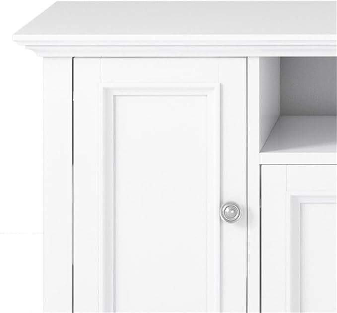 SIMPLIHOME Amherst 72-inch Wide Solid Wood TV Stand in White, Transitional-Style Media Console for Living Room with Cable Management and Adjustable Shelves, Fits 80" TVs