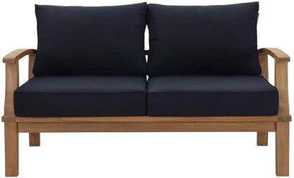 Modway Marina Outdoor Patio Teak Loveseat in Natural Navy