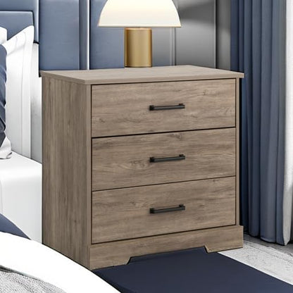 Prepac Rustic Ridge Farmhouse Nightstand Bedside Table, Brown Nightstand for Bedroom, End Table with 3 Drawers 16.25"D x 27.5"W x 26.75"H