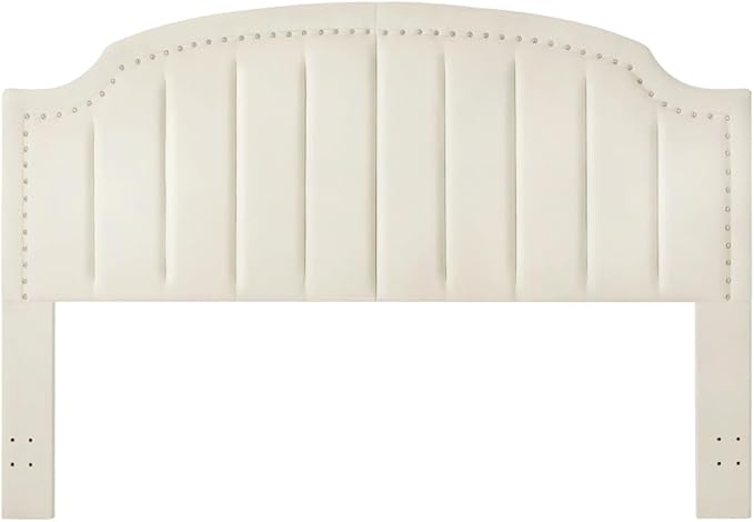 24KF Velvet Fabric Upholstered King/California King Headboard with Nail Trims, Modern Vertical Channel Design with Curved King Headboard, 6052-K-Cream