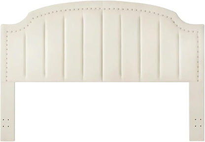 24KF Velvet Fabric Upholstered King/California King Headboard with Nail Trims, Modern Vertical Channel Design with Curved King Headboard, 6052-K-Cream