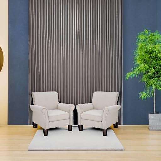 PrimeZone Comfy Accent Chair Set of 2, Mid-Century Modern Fabric Living Room Chair Reading Chair with Soft Cushion, Nailhead Trim & Rolled Armrest, Arm Chair Sofa Chair for Bedroom Waiting Room,Beige