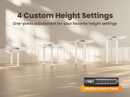 ErGear Electric Standing Desk with Drawers, 40″ x 24″ Small Gaming Table Compatible Monitor Stand, Stand up Desks, Home Office Height-Adjustable Desk with Storage Shelf, 4 Preset Heights, White