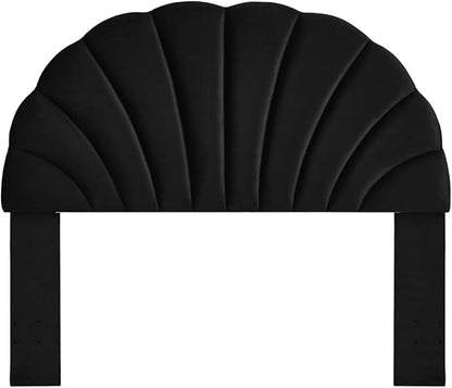24KF Stunning Crown Design Queen Headboard, Upholstered Soft Velvet Petal Pattern Headboard Queen/Full, 6039-Q-Black