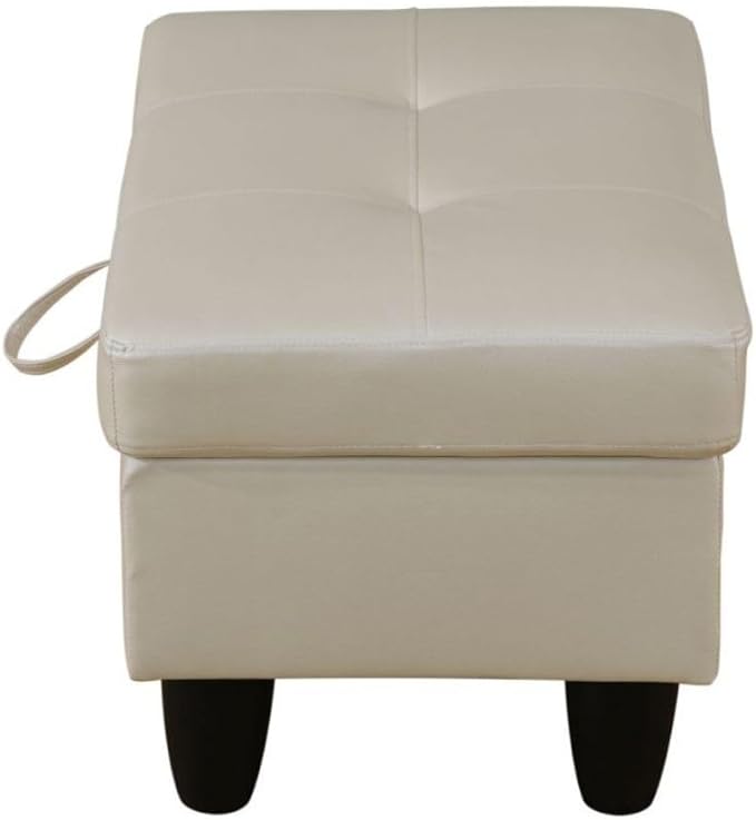 Ottoman Storage Ottoman Bench Faux Leather Footrest Footstool with Hinged Lid for Living Room, Bedroom, Entryway, Pearl White, 28.5"X19"X17.5"