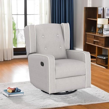 CANMOV Swivel Rocker Recliner Chair, Nursery Glider Chair, Nursery Rocking Chairs, Manual Reclining Chair, Grey