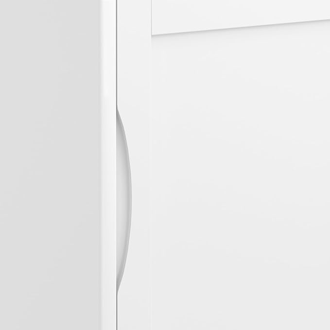SIMPLIHOME Harper Storage Cabinet - 30 inch Wide Solid Hardwood 2-Shelf Low Console Cabinet in White, Mid-Century Modern Cupboard for Living Room with Sliding Doors and Adjustable Shelves