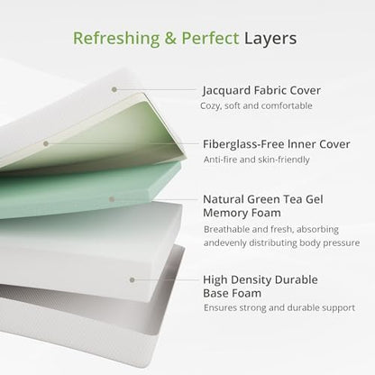EGOHOME 8 Inch Twin Mattress, Memory Foam Mattress with Cooling Green Tea Gel, Relieve Pressure with Medium Firm Support, CertiPUR-US Certified, 75''L x 38''W, White