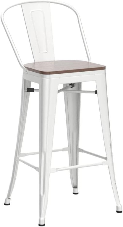 Aklaus Swivel Metal Bar Stools with Backs Counter Stools Set of 4 Counter Height Stools High Back Bar Chairs 26 Inch Barstool Farmhouse White Cream Barstools