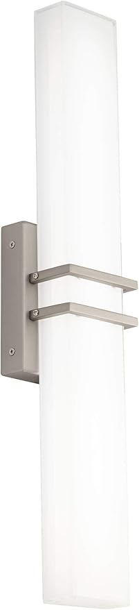 Possini Euro Design Exeter Modern Wall Mount Light LED Brushed Nickel Silver Metal 24" Wide Vanity Bar Fixture Rectangular Silk Screened Glass Shade Decor for Bathroom Over Mirror House Home
