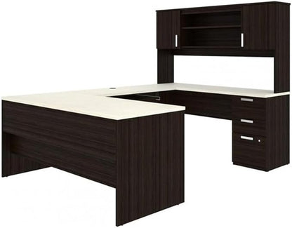 Pemberly Row U Shaped Computer Desk in Dark and White Chocolate