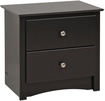 Prepac Sonoma Traditional Nightstand Side Table with 2 Drawers, Functional 2-Drawer Bedside Table 16" D x 23.25" W x 21.75" H, Black, BDC-2422