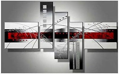 Wieco Art Stretched and Framed 100% Hand-Painted Modern Canvas Wall Art Decor Perfect White Lines Home Decoration Abstract Oil Paintings on Canvas 5pcs/Set