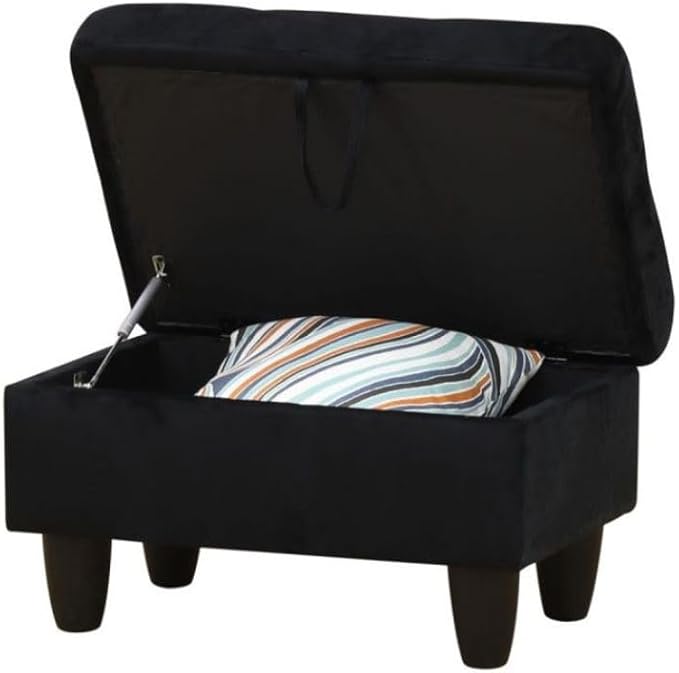 Ottoman Storage Ottoman Bench Flannel Footrest Footstool with Hinged Lid for Living Room, Bedroom, Entryway, Black, 28.5"X19"X17.5"