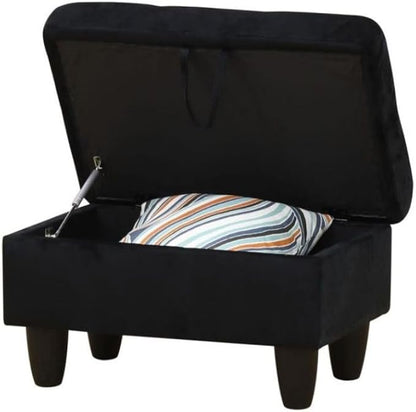 Ottoman Storage Ottoman Bench Flannel Footrest Footstool with Hinged Lid for Living Room, Bedroom, Entryway, Black, 28.5"X19"X17.5"
