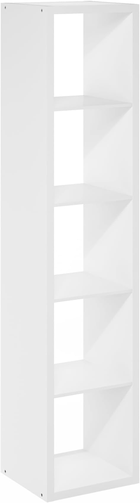Furinno Cubicle Book Shelf, 5-Cube Vertical Thick Frame Bookshelf, Horizontally & Vertically Reversible Bookcase with Open Back, 14.6 x 15.9 x 72, for Living Room, Bedroom, Home Office, White