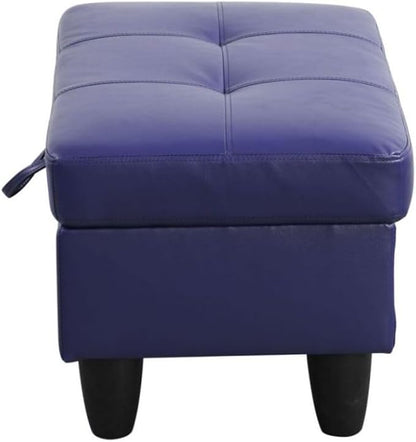 Ottoman Storage Ottoman Bench Faux Leather Footrest Footstool with Hinged Lid for Living Room, Bedroom, Entryway, Blue, 28.5"X19"X17.5"