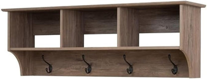Prepac Drifted Gray 48" Contemporary Wall Mounted Coat Rack, Coat Hooks Wall Mount with 3 Shelves, Ideal for Hallway or Entryway Storage Solution, 11.5"D x 48"W x 14.25"H