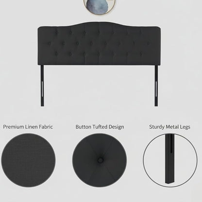 Naomi Home Cassandra Queen Tufted Headboard, Upholstered in Durable Linen Fabric – Premium Foam Cushioning, Adjustable Height, Floating Wall or Bed Frame Mount, Compatible with Adjustable Beds