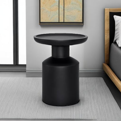 SIMPLIHOME Haynes End Table - 16 inch Wide Solid Mango Wood Round Accent Table with Sculptural Pedestal Base in Black, Boho Nightstand or Lamp Stand for Living Room or Bedroom, Assembled