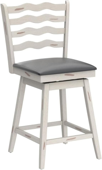 COSTWAY Bar Stools Set of 2, 25” 360° Swivel Counter Height Chairs with Rubber Wood Frame, Cushioned Seat, Ergonomic Backrest & Footrest, Wooden Upholstered Barstools for Kitchen Island (2, 25”)