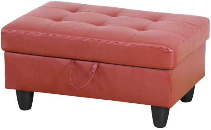 Ottoman Storage Ottoman Bench Faux Leather Footrest Footstool with Hinged Lid for Living Room, Bedroom, Entryway, Red, 35"X23"X17"