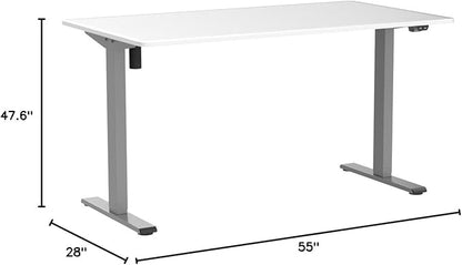 FLEXISPOT EN1 One-Piece Standing Desk, 55 x 28 Inches Stand Up Desk Workstation with Seamless Desktop Board (Silver Frame + 55 inches White Top, 2 Packages)