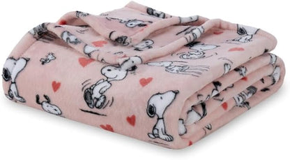 Berkshire Blanket Peanuts® VelvetLoft® Cute Character Snoopy Plush Blanket,Poses and Hearts Blush,King 90 in x 108 in (Official Peanuts® Product)