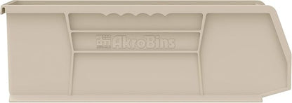 Akro-Mils 30234 AkroBins Plastic Storage Bins, Space-Saving Stackable Bins for Garage, Pantry, Craft Organization, 15" x 5" x 5", Stone, 12-Pack