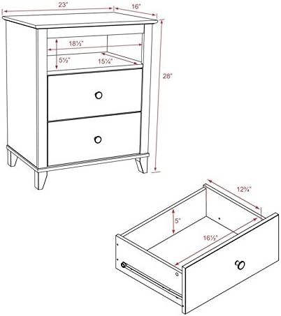 Prepac Yaletown Traditional 2-Drawer Tall Nightstand Side Table, Bedside Table with 2 Drawers and Open Shelf 16" D x 23" W x 28" H, Espresso, EDNH-1202-1