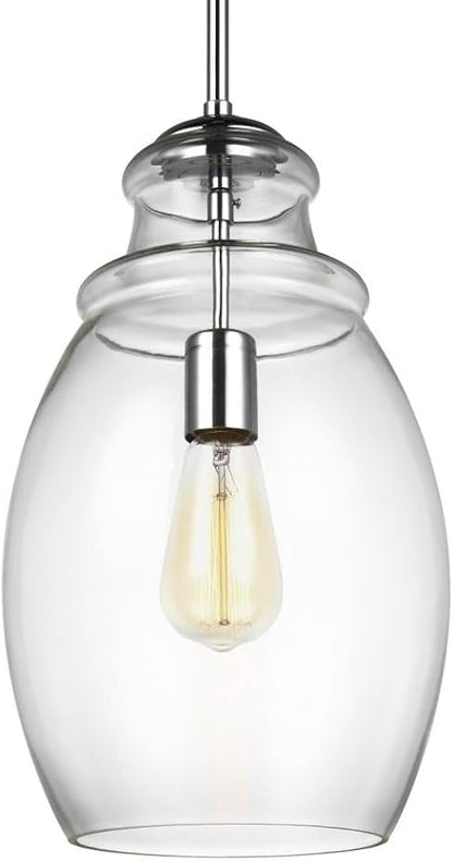 Feiss P1484SN Marino Glass Pendant Lighting, 1-Light, 60 Watts, Satin Nickel (9" W x 16" H)