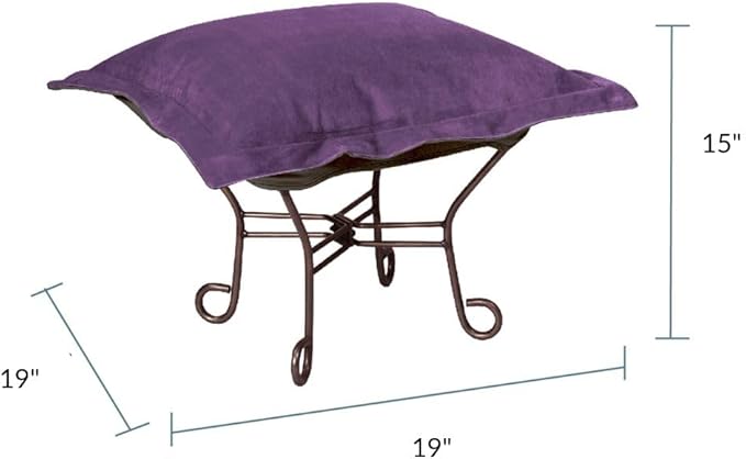 Howard Elliott Scroll Puff Ottoman Chair With Cover, Multipurpose Alternate Seating Footstool Footrest Chair with Titanium Frame, Patio Furniture for Camping, Home, Indoor & Outdoor, Bella Eggplant