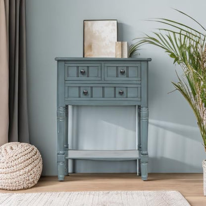 Knocbel Slim Antique Entry Console Table with Drawers & Bottom Open Shelf, Solid Wood Sofa Couch Table for Entryway Hallway Living Room (Navy)
