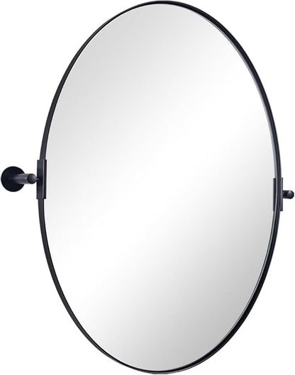 ANDY STAR Black Mirror for Bathroom, 24 x 32 Inch Oval Wall Mirror with Stainless Steel Metal Frame, Pivot Vanity Mirror Vertical Hanging for Modern Style Room